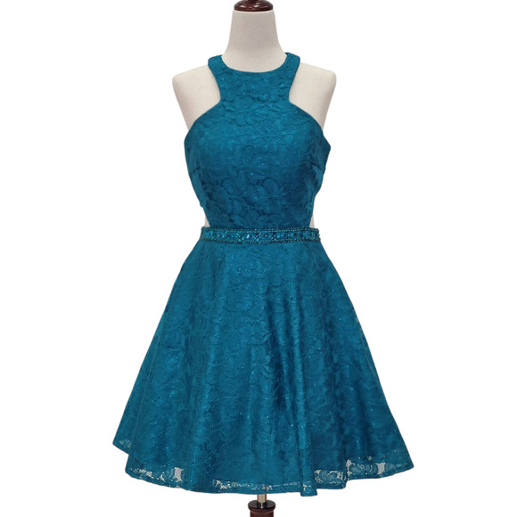 NWT Women's Fun Cutout Short Cocktail Dress in Teal - Picture 3 of 11